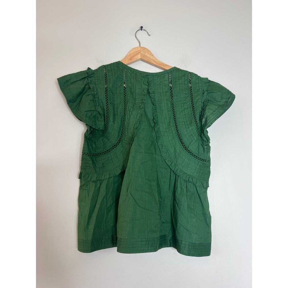 NEW Sea New York Renata PinTuck Details Flutter Sleeves Top Green Size: Small - Picture 6 of 7